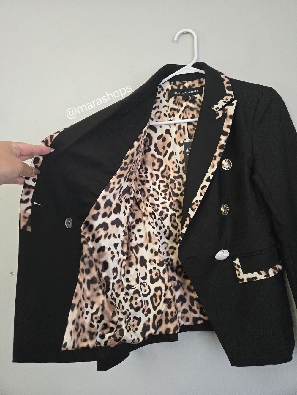 Boston Proper Exploded Cheetah Trim Modern Double Breasted Blazer - Picture 7 of 10